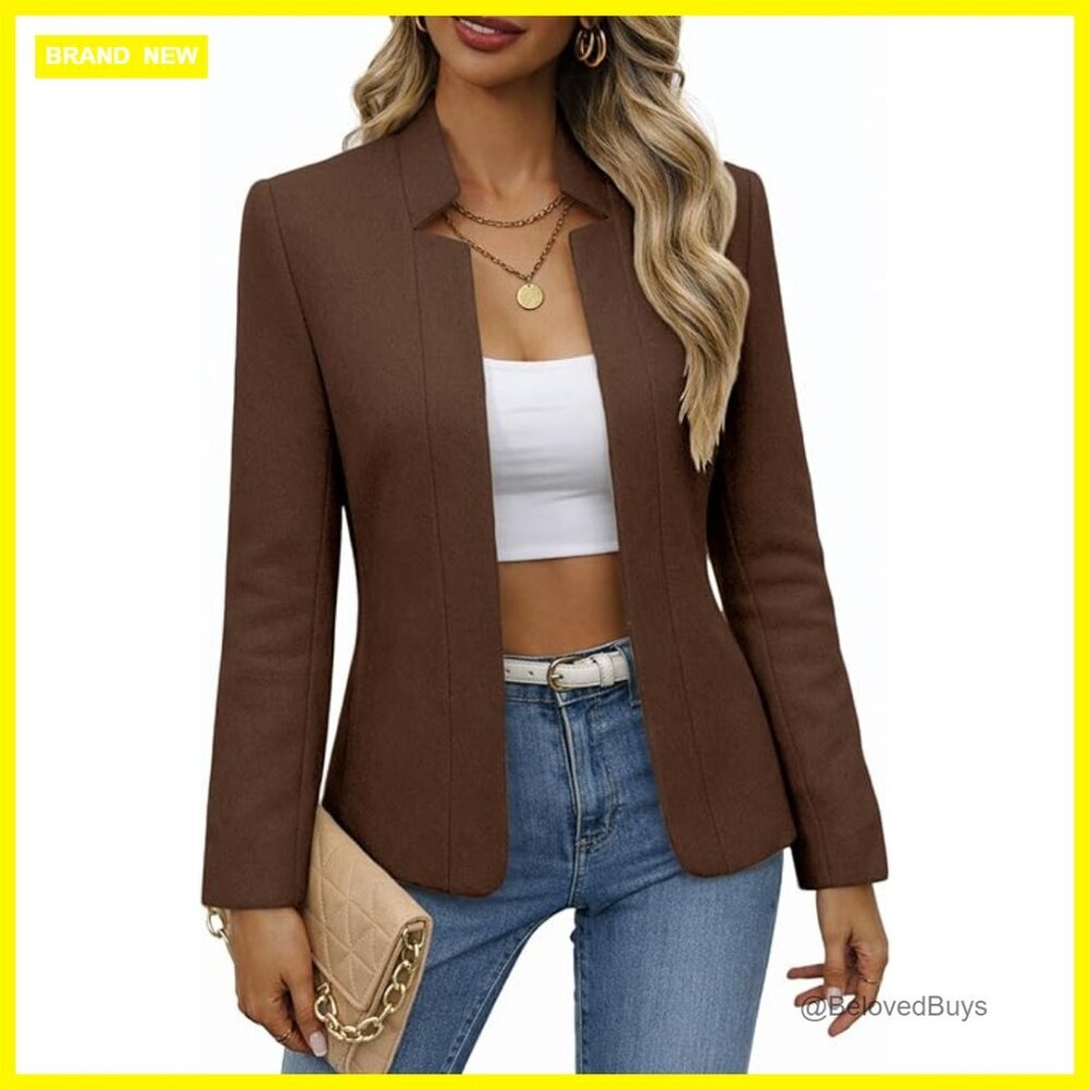 Wool Blend Blazer Slim Fit Notch Collar Office Casual Jacket